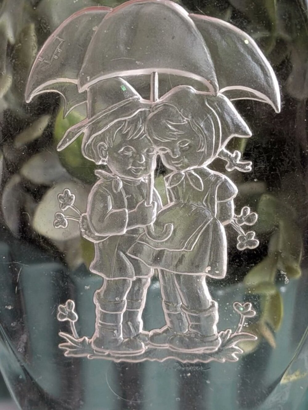 Vintage Acrylic Ornament - 1978 - BOY & GIRL UNDER UMBRELLA